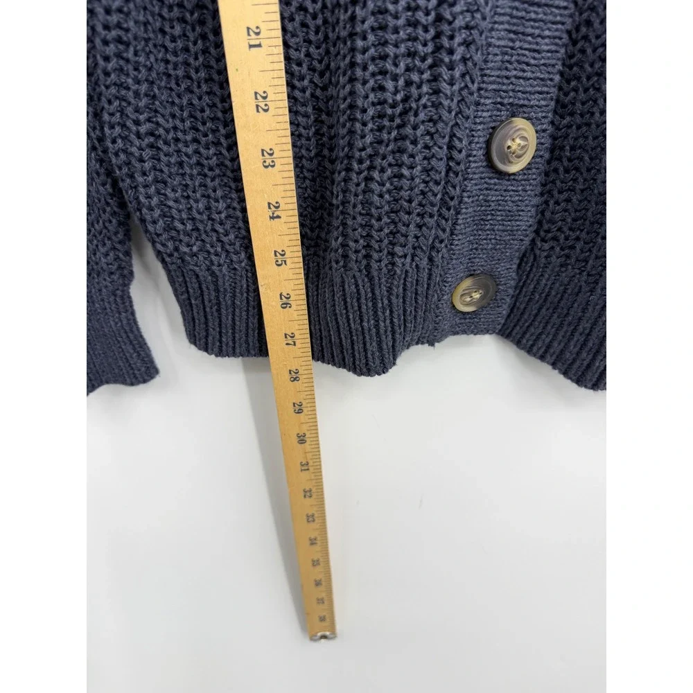 Garnet Hill isle Linen Cotton Shaker Knit relaxed Cardigan Women L Blue button